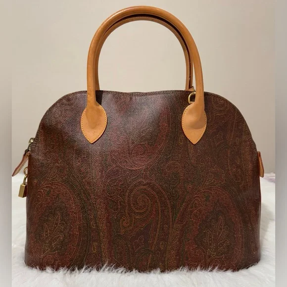 Authentic Vintage Etro Coated Canvas Satchel Handbag Burgundy Paisley VGUC - Picture 3 of 16